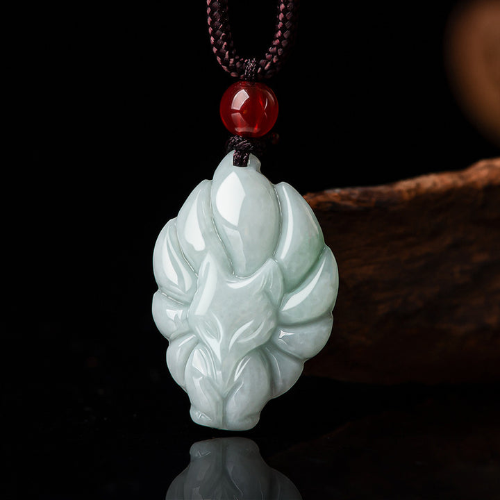 Buddha Stones Naturalny Jade Dziewięcioogonowy Lis Szczęście Dobrobyt Naszyjnik Wisiorek