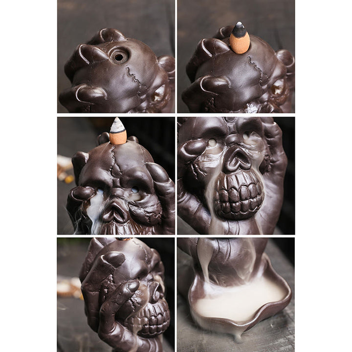Buddha Stones Halloween Czaszka Z Dłonią Ducha Fioletowa Glina Duchowy Kadzielnica Dekoracja