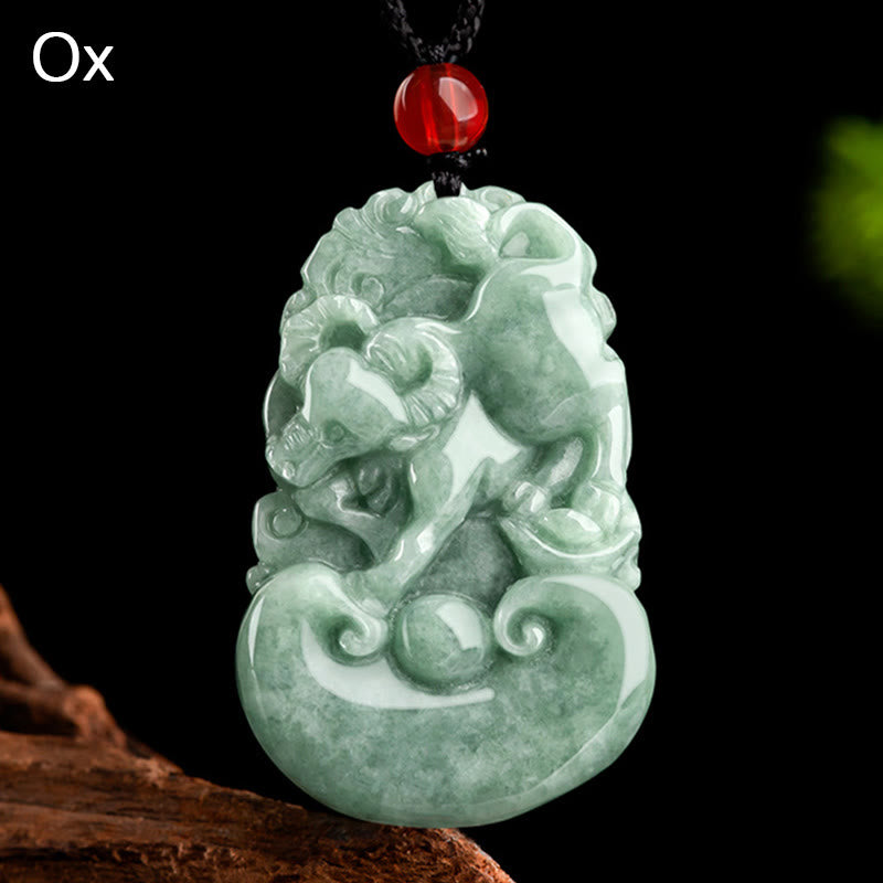 Buddha Stones Naturalny Zielony Jadeit 12 Chiński Zodiak Szczęście Dobrobyt Naszyjnik Wisiorek - Wół - image 11