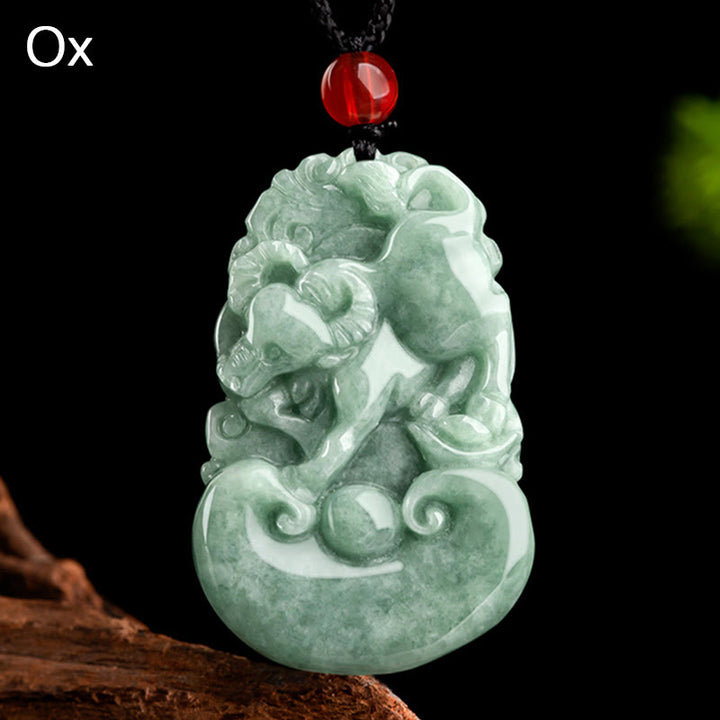 Buddha Stones Naturalny Zielony Jadeit 12 Chiński Zodiak Szczęście Dobrobyt Naszyjnik Wisiorek