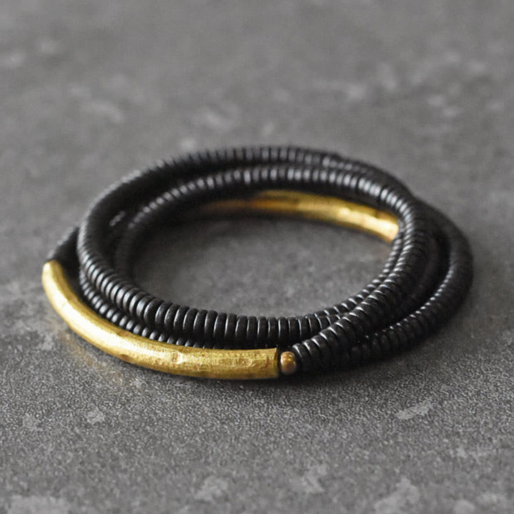 Bransoletka wielowarstwowa z Buddha Stones, drewna hebanowego, mosiądzu i miedzi - 17-17,5 cm - image 0