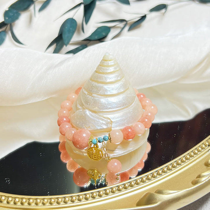 Buddha Stones Naturalny Pomarańczowy Kamień Turkusowy Fu Charakter Charm Bransoletka Szczęście Fortuna