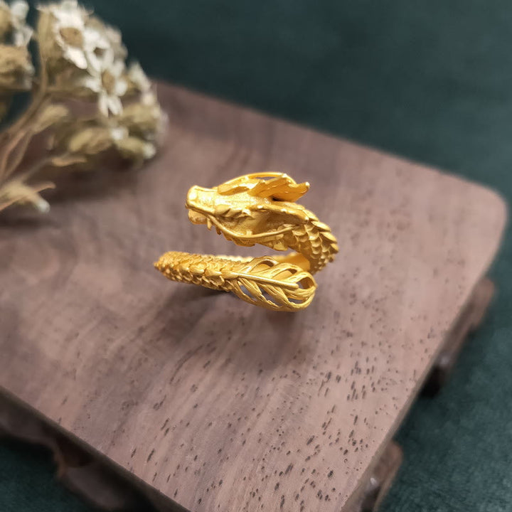 Pierścień siły Buddha Stones Golden Dragon Success