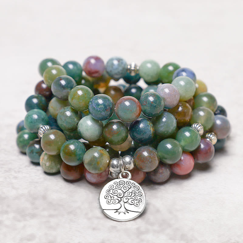 Buddha Stones 108 Mala Beads Indyjski Agat Lotus OM Buddha Drzewo życia Pozytywny Spokój Bransoletka - image 8