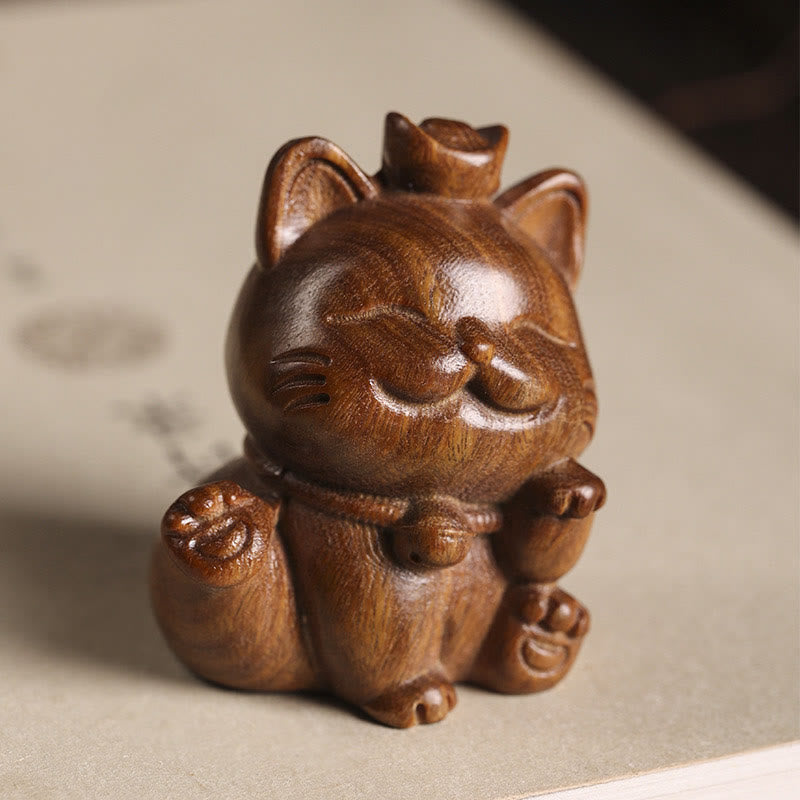 Buddha Stones Miniaturowe Zielone Sztabki Sandałowe Szczęśliwy Kot Rzeźbiony Dekoracja Biurka Pokoju - image 2