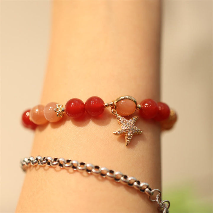 Bransoletka Sun Stone Peach Moonstone Red Agat Crystal Star Wealth
