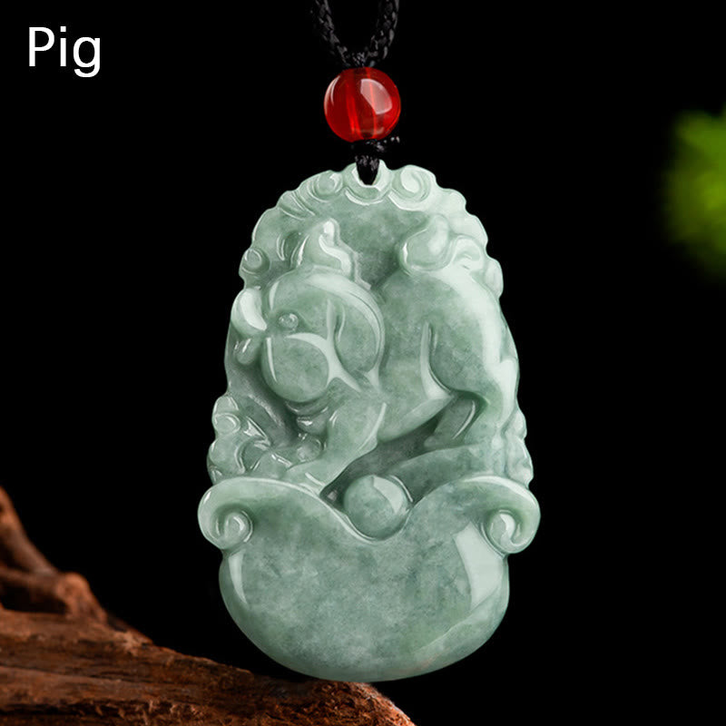 Buddha Stones Naturalny Zielony Jadeit 12 Chiński Zodiak Szczęście Dobrobyt Naszyjnik Wisiorek - Świnia - image 20