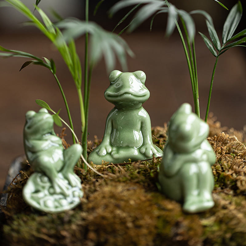 Buddha Stones Mini Mała Medytacja Lotos Spoczywająca Żaba Ceramiczna Bogactwo Szczęście Dom Herbata Figurka Dekoracja