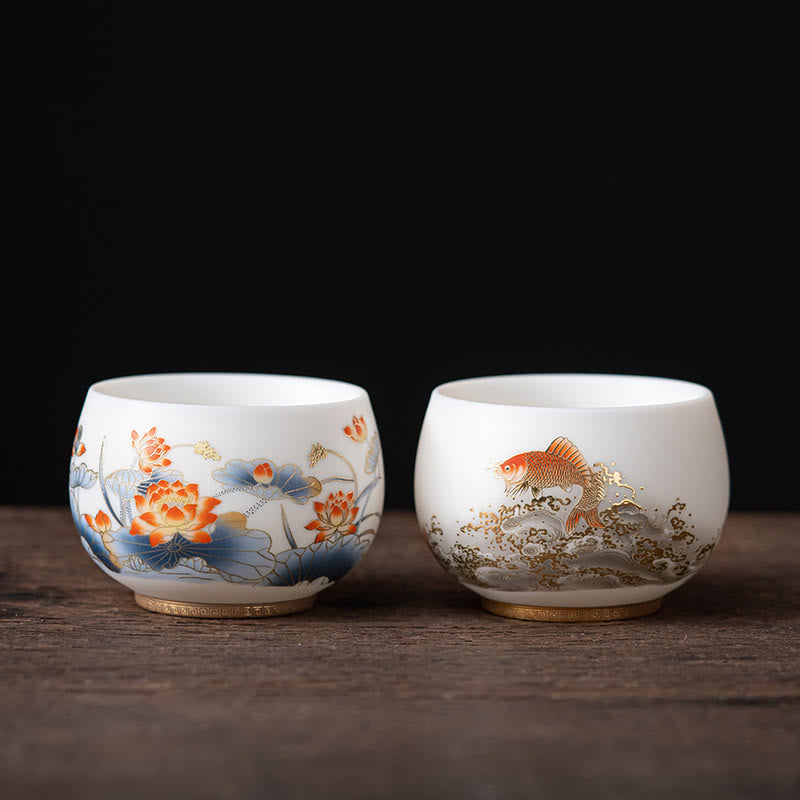 Buddha Stones Feniks Smok Lotos Jeleń Starożytny Budynek Ryba Koi Ceramiczna filiżanka do herbaty Kung Fu Filiżanki do herbaty