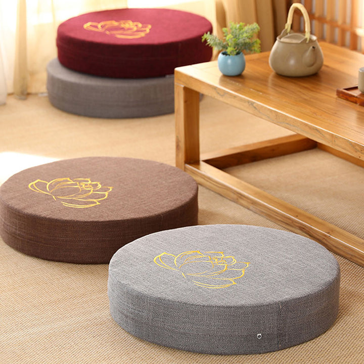 Poduszka do siedzenia do medytacji z haftem z Buddha Stones z lotosu z bawełny i lnu - image 1
