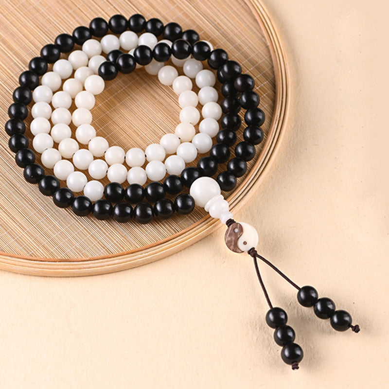 Buddha Stones Hebanowy Naszyjnik Ochronny YinYang Mala
