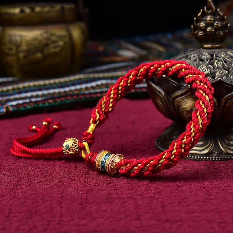 Buddha Stones Tybetańskie Ręcznie Robione Szczęście Thangka Koło Modlitewne Charm Bransoletka ze Sznurka