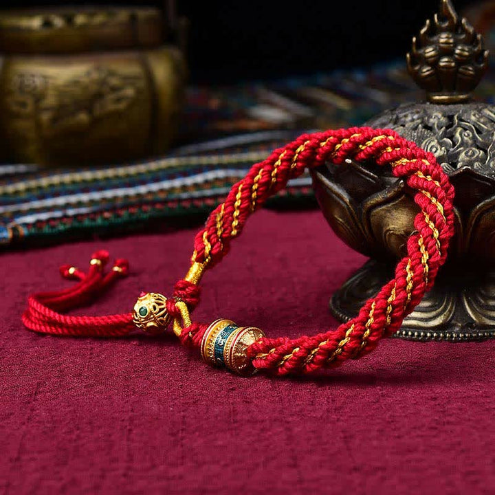 Buddha Stones Tybetańskie Ręcznie Robione Szczęście Thangka Koło Modlitewne Charm Bransoletka ze Sznurka