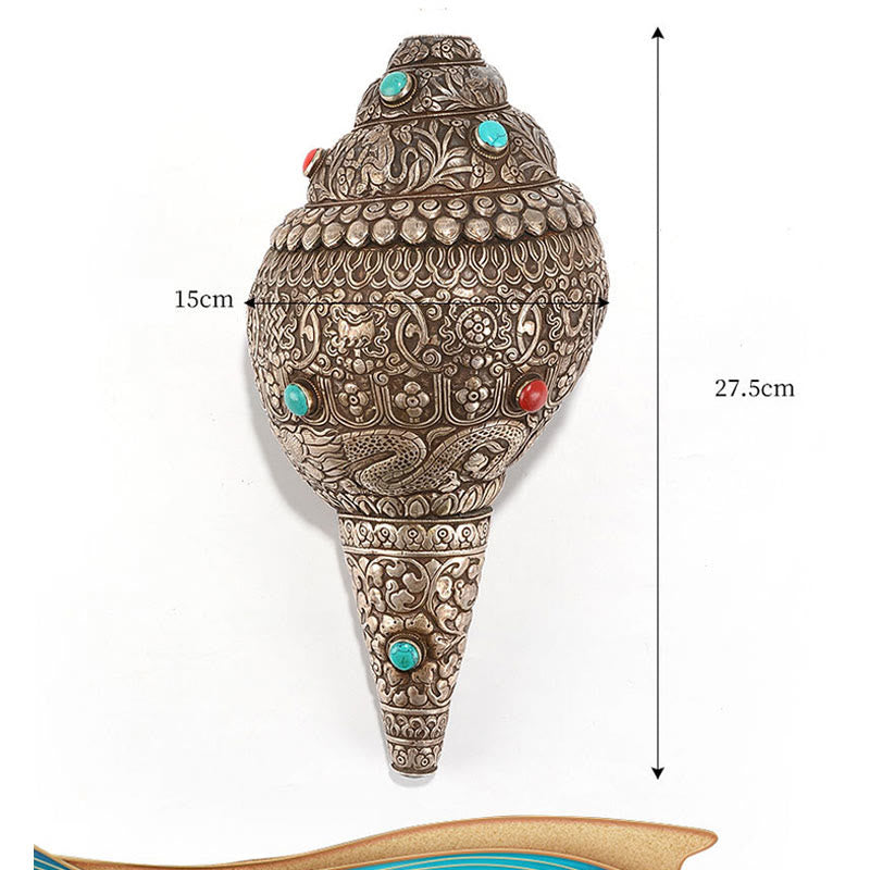 Tybetańska ręcznie robiona naturalna Shankha z ośmioma pomyślnymi symbolami, muszla Conch, szczęśliwa dekoracja domu