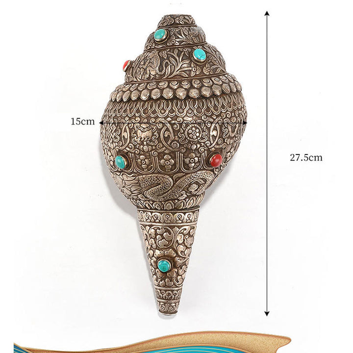 Tybetańska ręcznie robiona naturalna Shankha z ośmioma pomyślnymi symbolami, muszla Conch, szczęśliwa dekoracja domu