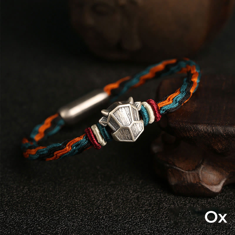 Buddha Stones Ręcznie robione 999 Srebro Sterling Rok Smoka Chiński Zodiaku Ochrona Kolorowa Reinkarnacja Węzeł Liny Bransoletka