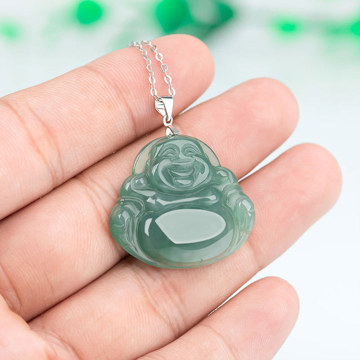 Buddha Stones 925 Srebro Sterlingowe Śmiejący się Budda Jade Ochrona Spokój Naszyjnik Łańcuszek Wisiorek - image 3