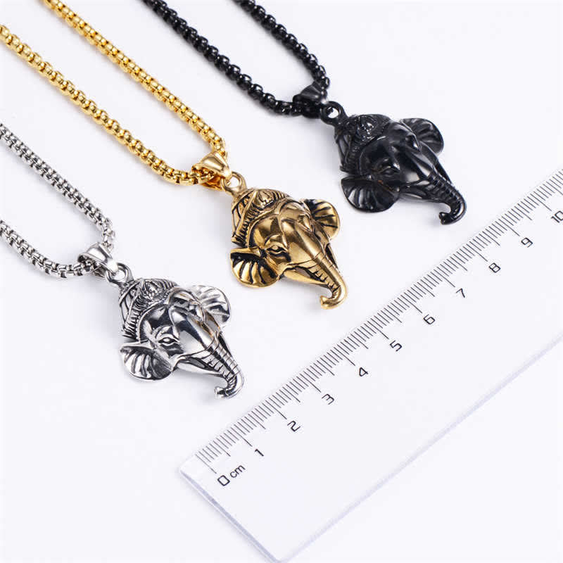 Naszyjnik z wisiorkiem ochronnym Ganesh Ganpati Elephant Titanium Steel