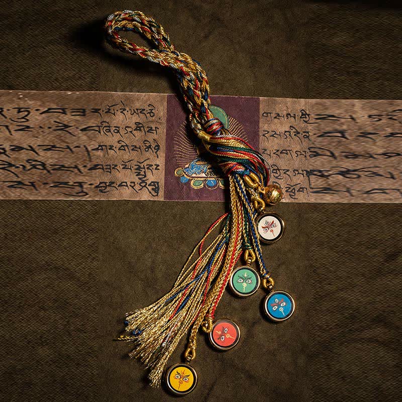 Tybetański ręcznie robiony Pięciu bogów bogactwa Thangka ochrona ściana samochód wiszący dekoracja