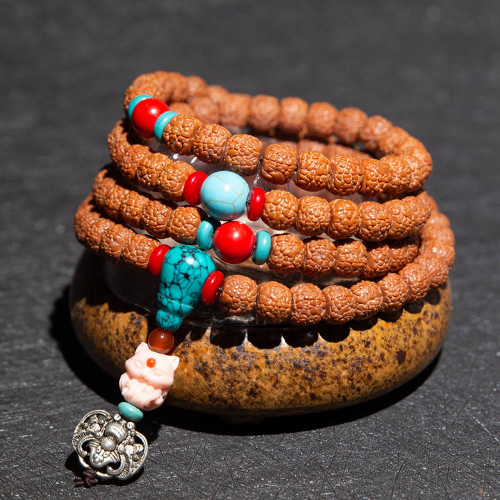 Tybet 108 Mala Beads Rudraksha Bodhi Seed Chinese Zodiac Natal Buddha Wealth Charm Bracelet