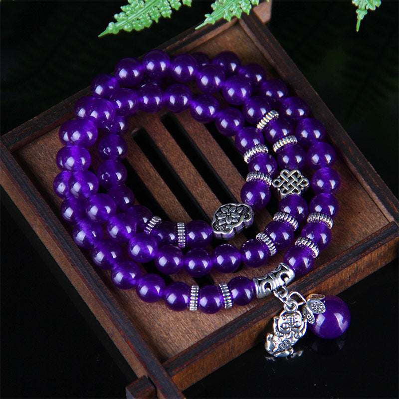 Buddha Stones Bransoletka Ametyst PiXiu Wealth