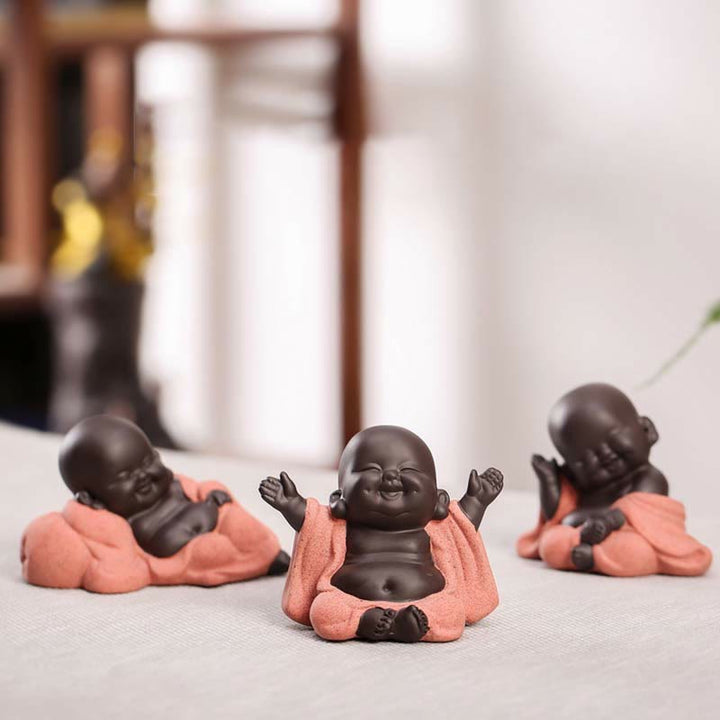 Buddha Stones Zawsze Uśmiechnięty Śmiejący się Budda Bogactwo Szczęście Fioletowa Glina Dekoracja Statuy Maitreya - image 5