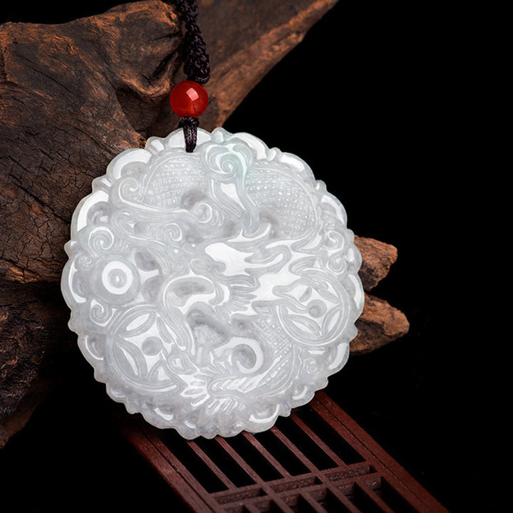 Naszyjnik z Buddha Stones z białego jadeitu, ochrona smoka, wisior sznurkowy - image 2