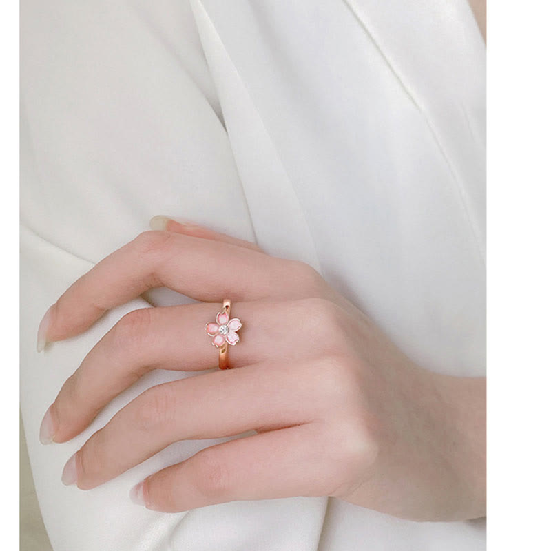 Buddha Stones 925 Srebro Sterlingowe Bransoletka Błogosławieństwo Kwiat Wiśni Obrotowy Łańcuszek Pierścień - image 19