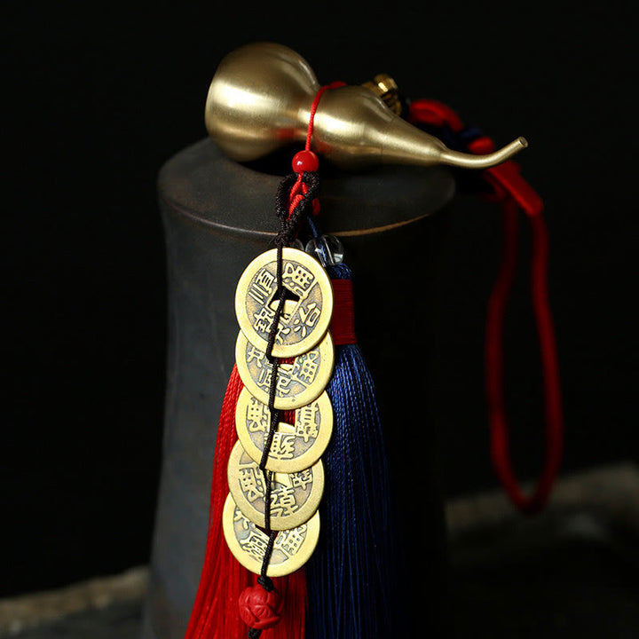 Buddha Stones Feng Shui Wu Lou Gourd Starożytne chińskie monety Bogactwo Samochód Wisząca dekoracja