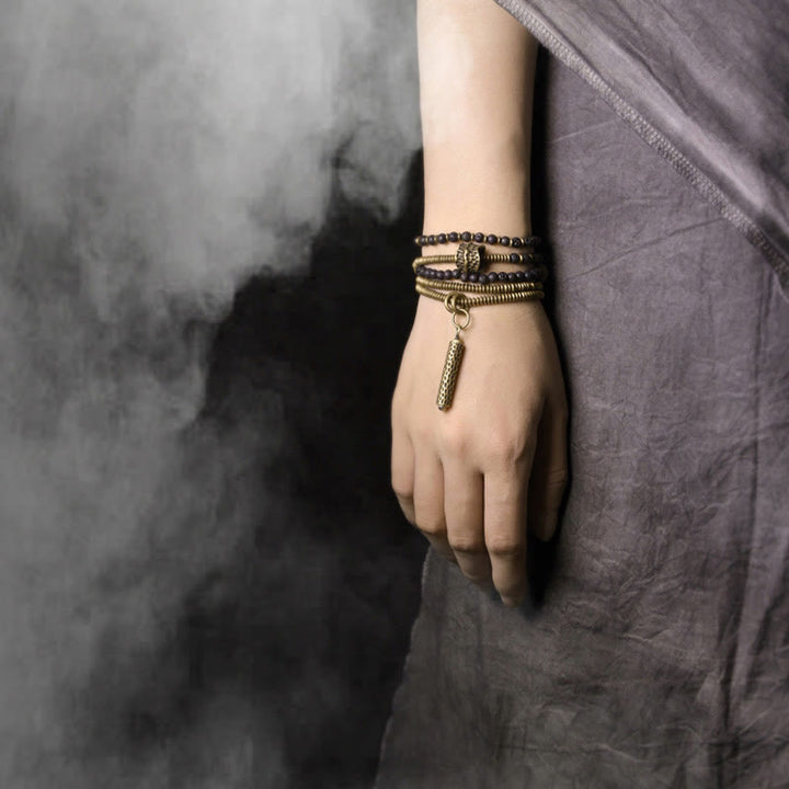 Bransoletka lecznicza wielowarstwowa z Buddha Stones, zabytkową lawą, mosiądzem i miedzią - image 8