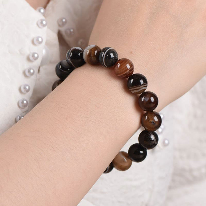 Buddha Stones Tybetański Sardonyx Szczęście Pozytywna Bransoletka