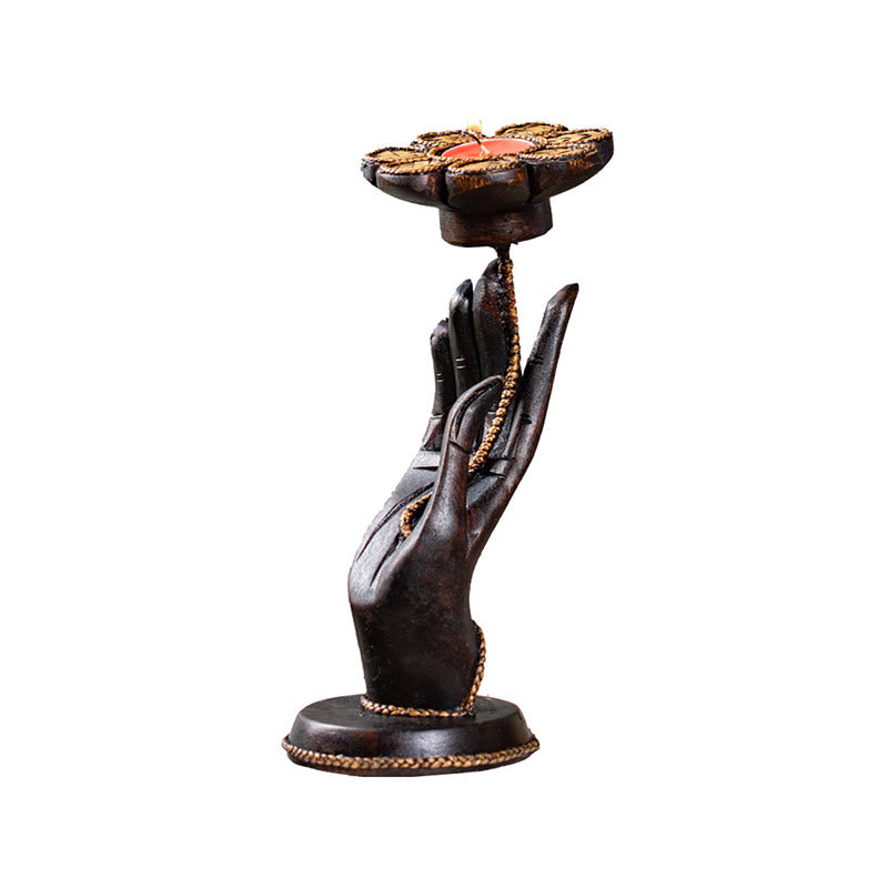 Buddha Stones Wzór Dłoni Drewniany Świecznik Domowy Świecznik Dekoracja
