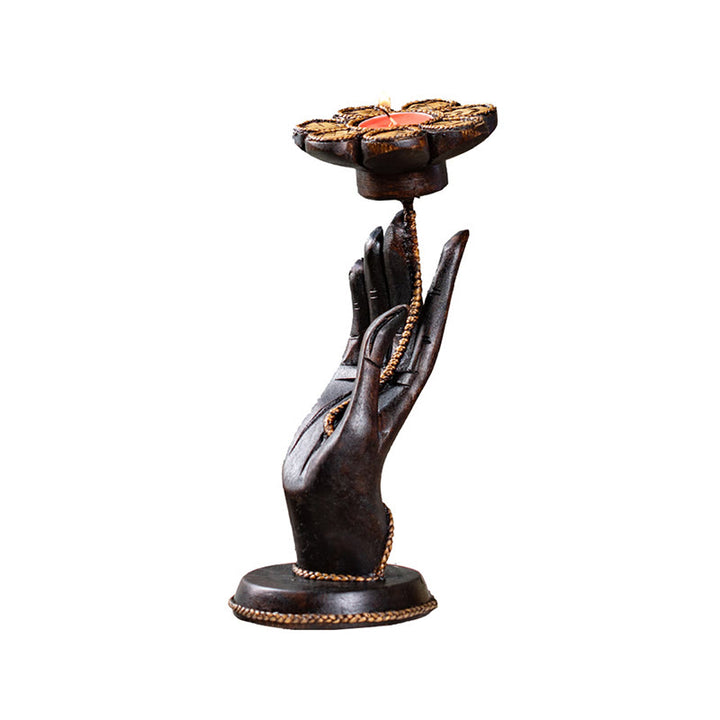 Buddha Stones Wzór Dłoni Drewniany Świecznik Domowy Świecznik Dekoracja