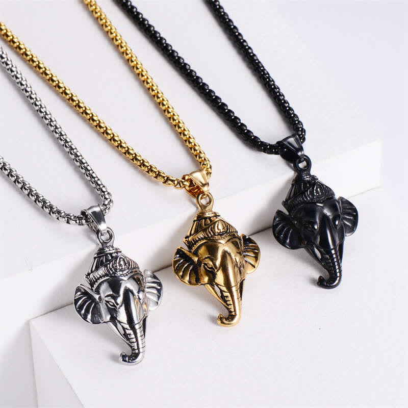Naszyjnik z wisiorkiem ochronnym Ganesh Ganpati Elephant Titanium Steel