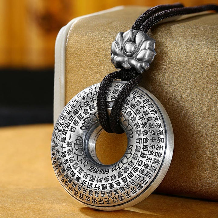 Naszyjnik z Buddha Stones 999 Srebro Sterling Sutra Serca Lotos Pokój Wisiorek - Srebro próby 999 - image 0