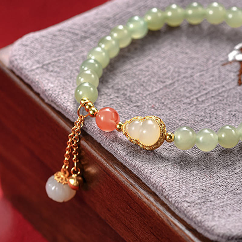 Bransoletka ze srebra próby 925 Hetian Jade Gourd Lotus Abundance Luck