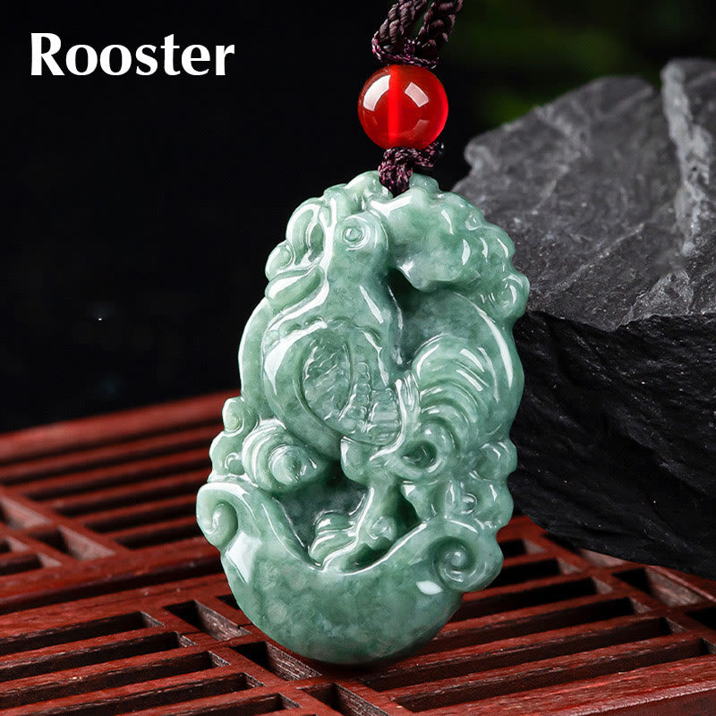 Buddha Stones Naturalny Jadeit 12 Chiński Zodiak Naszyjnik Wisiorek Dobrobytu - Kogut - image 23