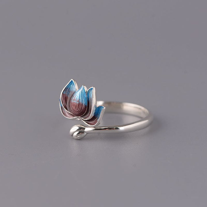 Pierścionek regulowany Buddha Stones 925 Sterling Silver Lotus Flower New Beginning - image 2