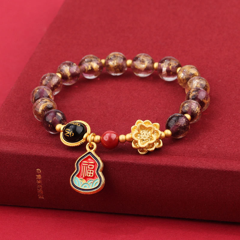 Buddha Stones Tybet Om Mani Padme Hum Fu Charakter Tykwa Urok Lotos Liuli Szklane Koraliki Bransoletka Szczęścia