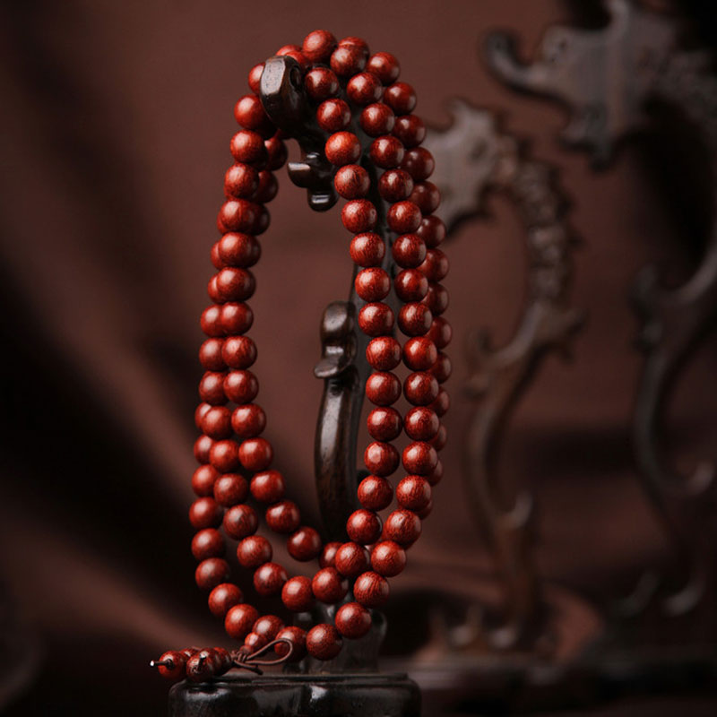 Buddha Stones Tybetańskie Małe Liście Czerwone Drzewo Sandałowe 108 Koralików Mala Medytacyjna Bransoletka