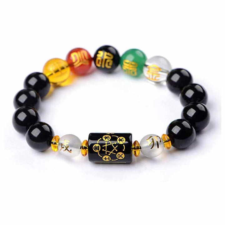 Buddha Stones Chiński Zodiak Feng Shui Obsydian Pięcioelementowy Bogactwo Bransoletka Porsperity