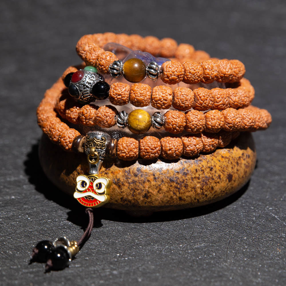 Tybet 108 Mala Beads Rudraksha Bodhi Seed Chinese Zodiac Natal Buddha Wealth Charm Bracelet