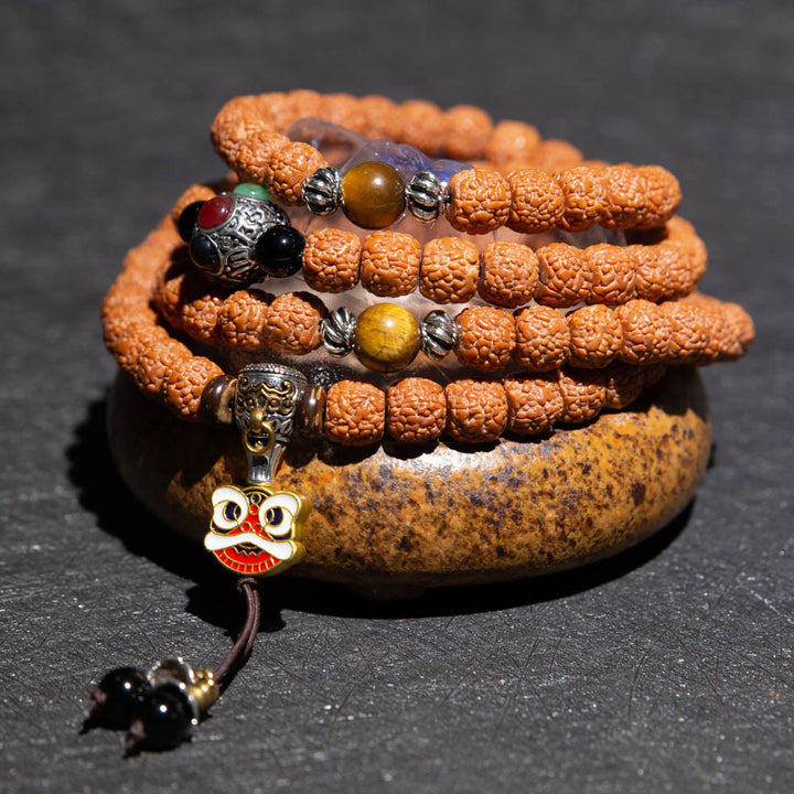Tybet 108 Mala Beads Rudraksha Bodhi Seed Chinese Zodiac Natal Buddha Wealth Charm Bracelet