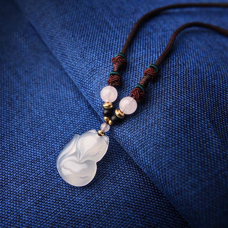 Buddha Stones Chalcedon Lis Różowy Kryształ Koralik Harmonia Naszyjnik Wisiorek