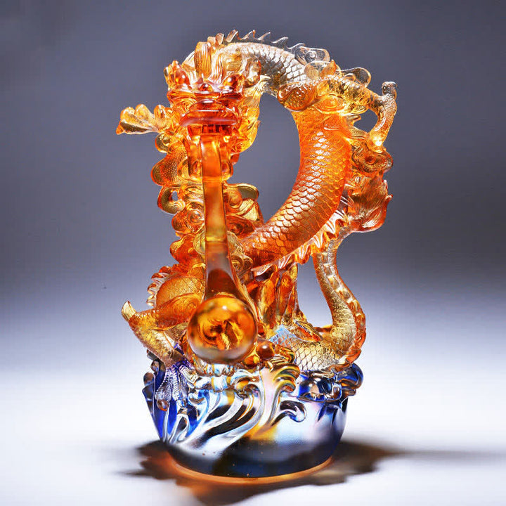 Buddha Stones Feng Shui Smok Ręcznie Robiony Kryształ Liuli Dzieło Sztuki Sukces Dekoracja Domu Biurowego