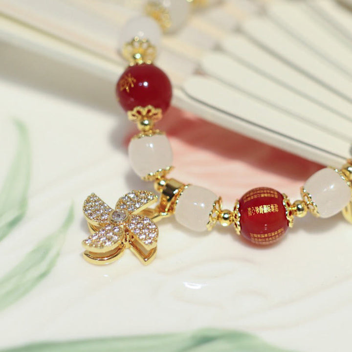 Buddha Stones Wiatrak Chiński Zamek Charm Fu Znak Błogosławieństwo Bransoletka
