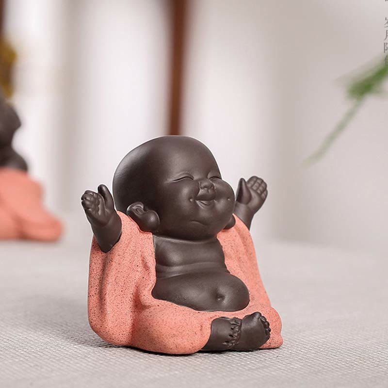 Buddha Stones Zawsze Uśmiechnięty Śmiejący się Budda Bogactwo Szczęście Fioletowa Glina Dekoracja Statuy Maitreya - image 2