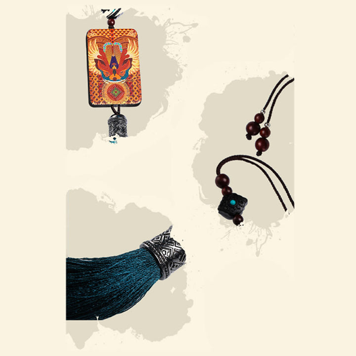 Buddha Stones PiXiu Drewno Hebanowe Szczęście Bogactwo Tassel Wisząca Dekoracja Samochodowa