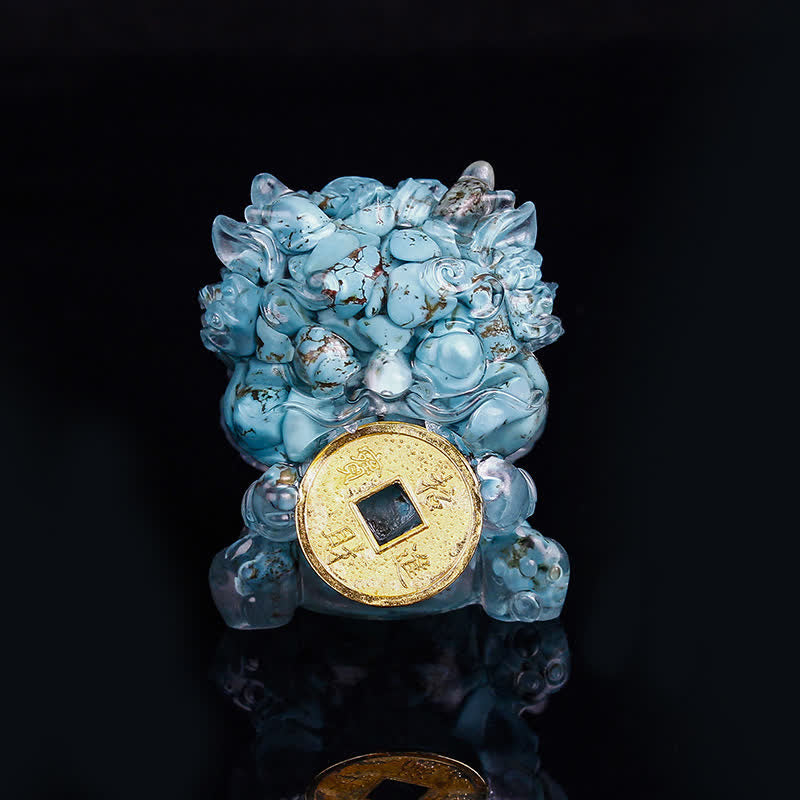 Buddha Stones Ręcznie Robione Słodkie PiXiu Złota Moneta Kryształ Fengshui Energia Bogactwo Fortuna Dekoracja Domu - Turkus - image 23