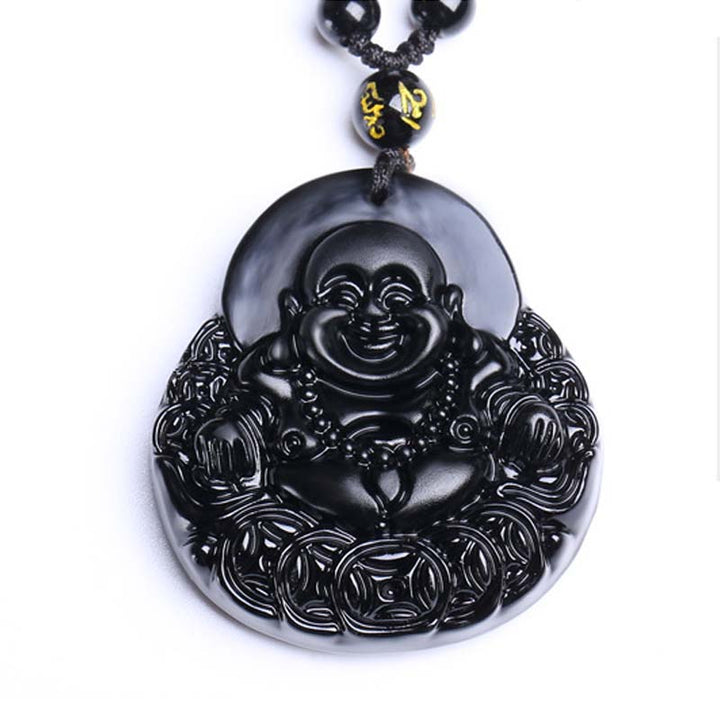Naszyjnik z Buddha Stones Śmiejący się Budda Czarny Obsydian Siła Ochrona - image 6